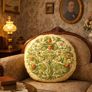 Retro Victorian Era Strawberries & Snails Round Cushion