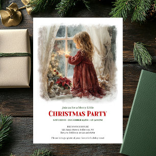 Retro Victorian Little Girl Awaiting Santa Digital Invitation