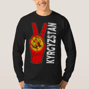 Retro Victory Two Fingers Kyrgyzstan Flag Patrioti T-Shirt