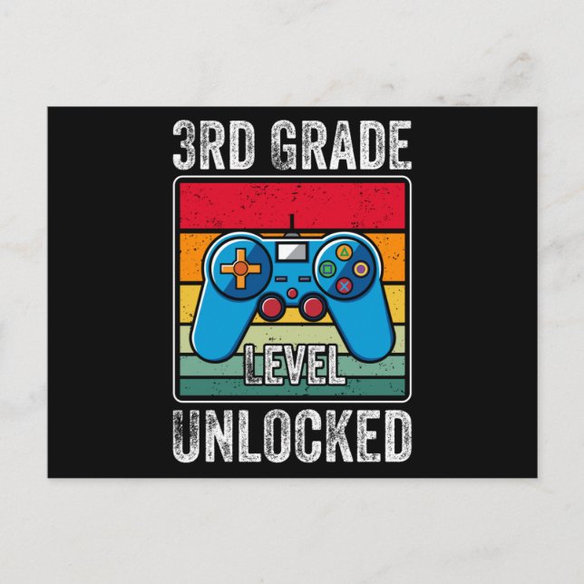 Retro Video Game 3rd Grade Level Unlocked Gift Postcard (Front)