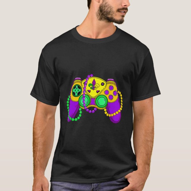 Retro Video Game Controller Hat Mardi Gras Gaming  T-Shirt (Front)