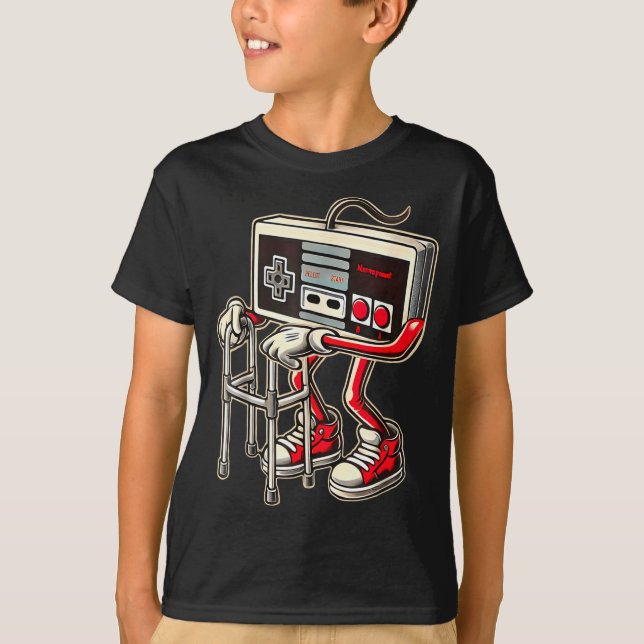 Retro Video Game Controller With Walker Funny Game T-Shirt (Front)