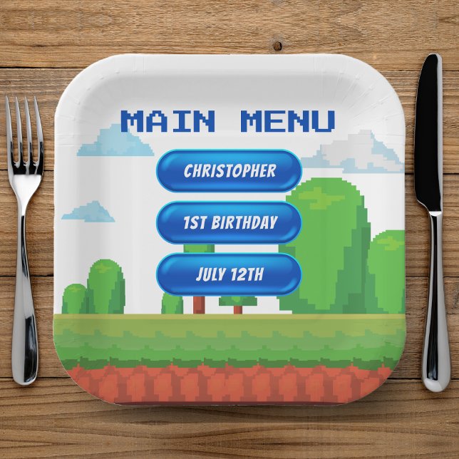 Retro Video Game Menu 1st Birthday Party Paper Plate (Retro Video Game Menu 1st Birthday Party Paper Plates
)