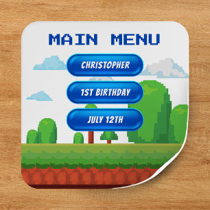 Retro Video Game Menu 1st Birthday Party Square Sticker