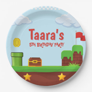 Retro Video Game Pixel Arcade Kids Birthday Paper Plate
