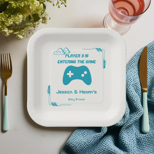 Retro Video Game Player 3 Gaming Baby Shower Paper Plate