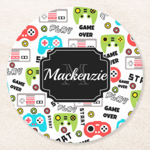 Retro Video Game Round Paper Coaster