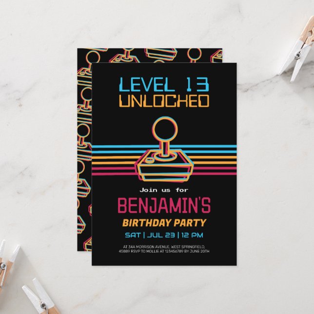 Retro Video Gaming Game Boy  Invitation (Front/Back In Situ)