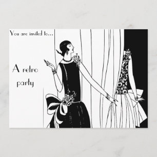 Retro Vintage 1930s themed black and white party Invitation