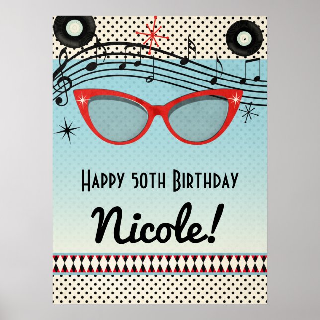 Retro Vintage 1950's Fifties Party Banner Poster (Front)