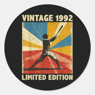 Retro Vintage 1992 Baseball Lover Limited Edition Classic Round Sticker