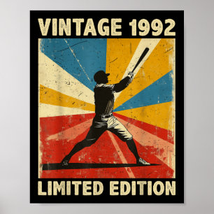 Retro Vintage 1992 Baseball Lover Limited Edition Poster