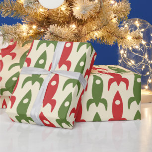 Retro Vintage 50s Atomic Age Christmas Rockets Wrapping Paper