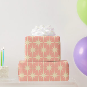 Retro Vintage 50s Atomic Star Pattern Blush Pink Wrapping Paper