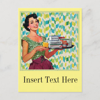 Retro Vintage 50's Housewife Holding Food Postcard