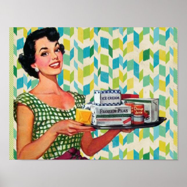 Retro Vintage 50's Housewife Holding Food Poster (Front)