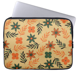 Retro Vintage 70s Floral Flower Leaves Pattern Laptop Sleeve