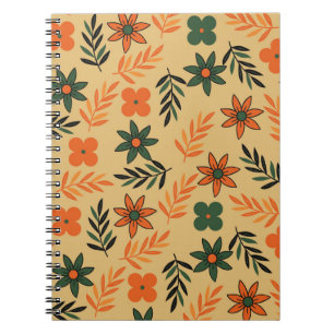 Retro Vintage 70s Floral Flower Leaves Pattern Notebook
