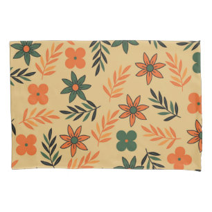 Retro Vintage 70s Floral Flower Leaves Pattern Pillowcase