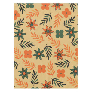 Retro Vintage 70s Floral Flower Leaves Pattern Tablecloth