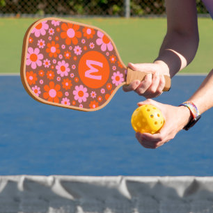 Retro Vintage 70s Floral Pattern Personalised Pickleball Paddle