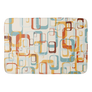 Retro Vintage 70s Pattern In Shades Of Orange Blue Bath Mat