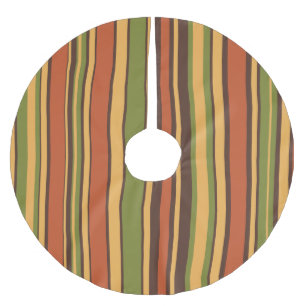 Retro Vintage 70s Stripes Pattern Orange Avocado Brushed Polyester Tree Skirt
