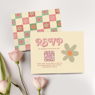 Retro Vintage 70s Wedding QR RSVP Card
