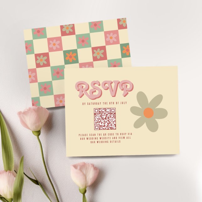 Retro Vintage 70s Wedding QR RSVP Card (Creator Uploaded)
