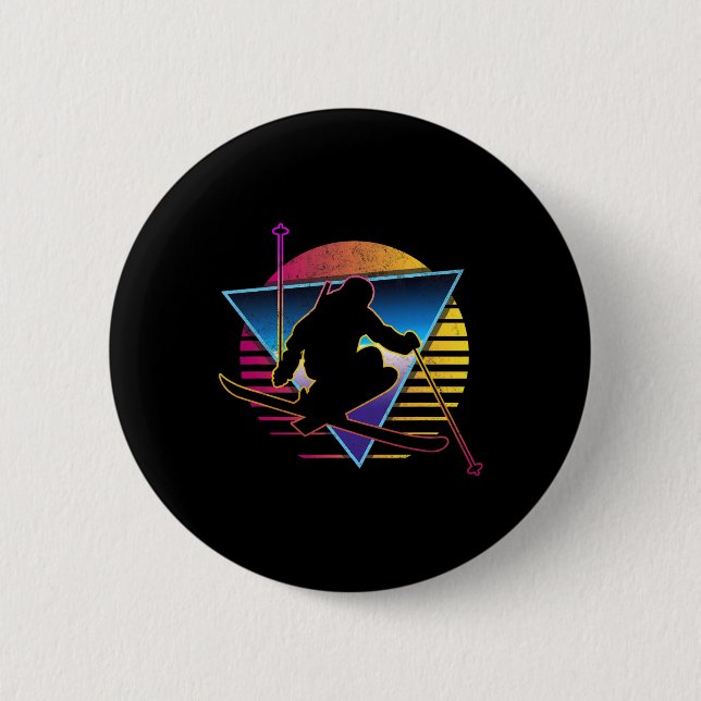 Retro Vintage 80s Ski  6 Cm Round Badge (Front)