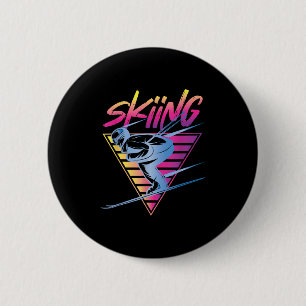 Retro Vintage 80s Ski Skiing  6 Cm Round Badge