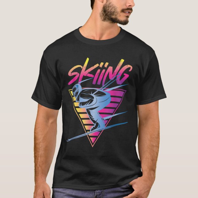 Retro Vintage 80s Ski Skiing  T-Shirt (Front)