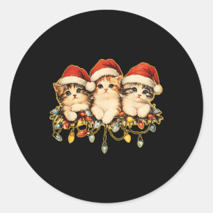 Retro Vintage 90s Cat Xmas Light Christmas 1 Classic Round Sticker