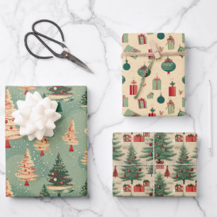 Retro Vintage Abstract Nostalgic Winter Christmas  Wrapping Paper Sheet