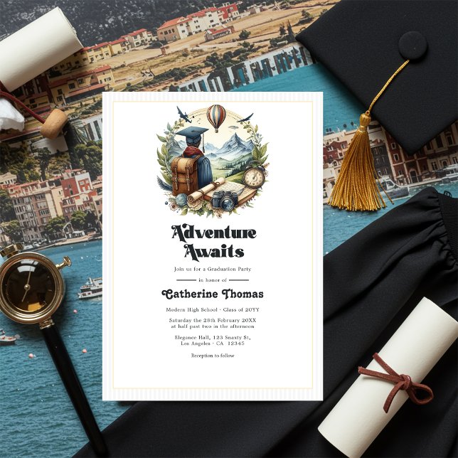 Retro Vintage Adventure Awaits Graduation Party Invitation (Retro Vintage Adventure Awaits Graduation Party Invitation)