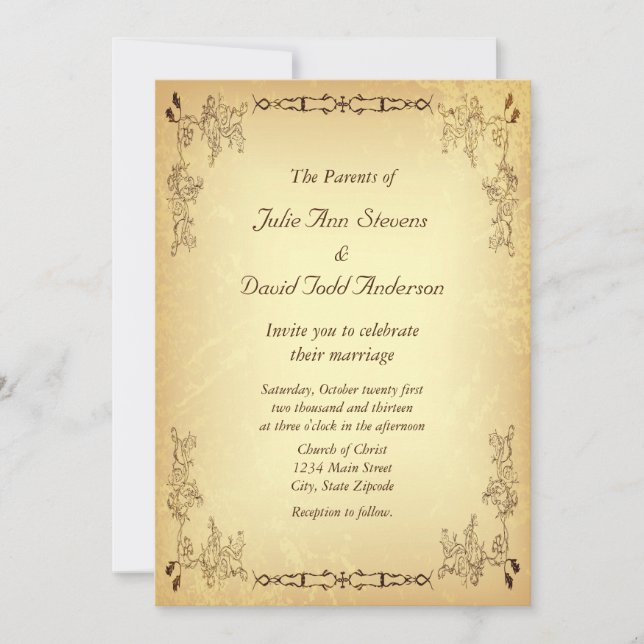 Retro Vintage Aged Paper Wedding Invitation (Front)