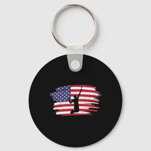 Retro Vintage American Flag Badminton 4th Of July Key Ring
