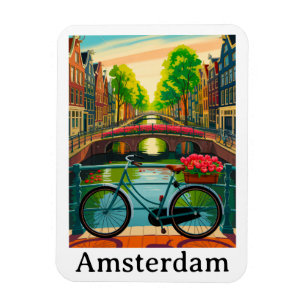 Retro Vintage Amsterdam Holland Canal City Travel Magnet