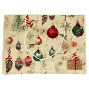 Retro Vintage Antique Christmas Ornaments Large Gift Bag