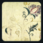 Retro Vintage Antique Floral Parchment Custom Square Sticker<br><div class="desc">This beautiful and unique antique floral image has old light brown parchment effects. Add custom text to suit your needs.</div>