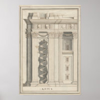 Retro Vintage Architectural Drawing Roman Columns