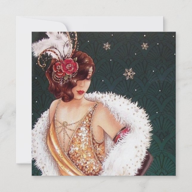 retro vintage art deco lady add message Holiday (Front)