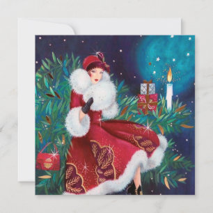 retro vintage art deco lady add message holiday card