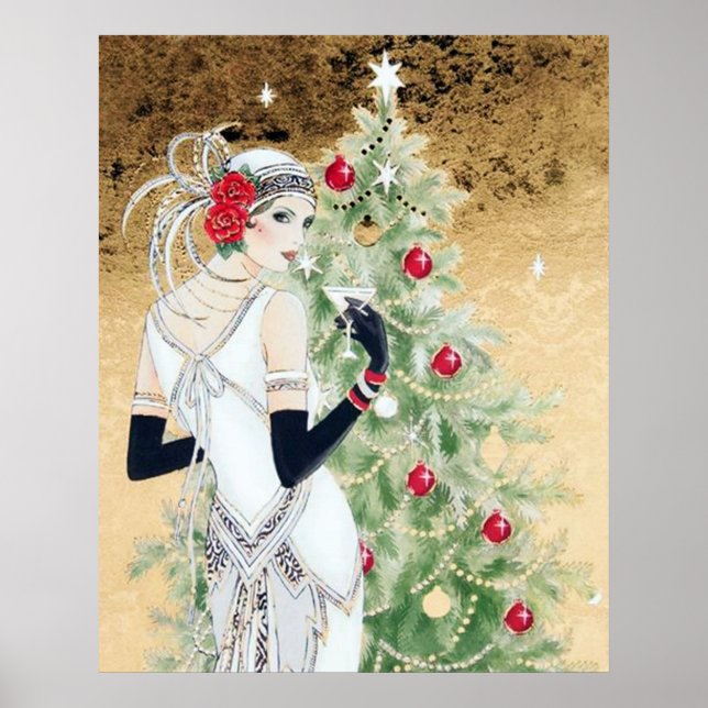Retro vintage art deco lady Christmas Holiday Poster (Front)