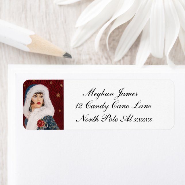 retro vintage Art Deco Lady Christmas  Label (Insitu)
