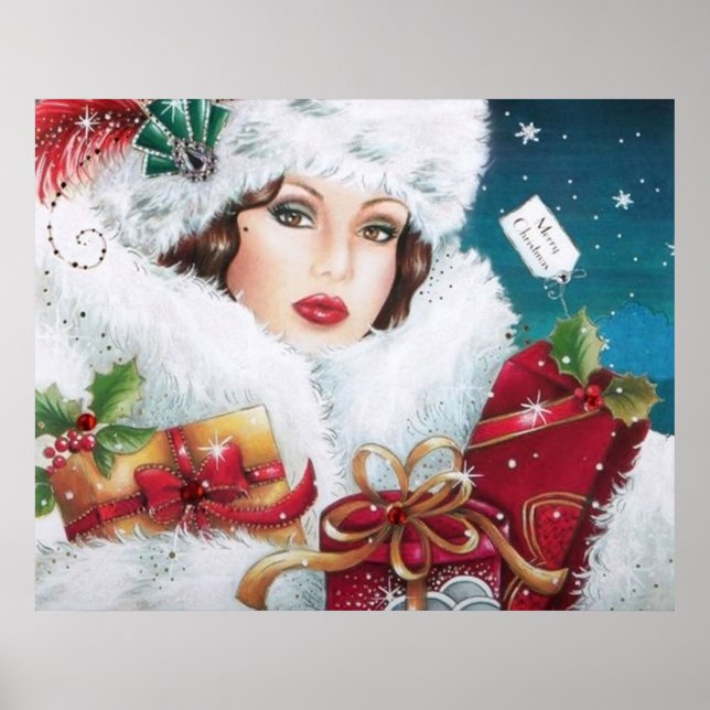 Retro vintage art deco lady Christmas poster (Front)