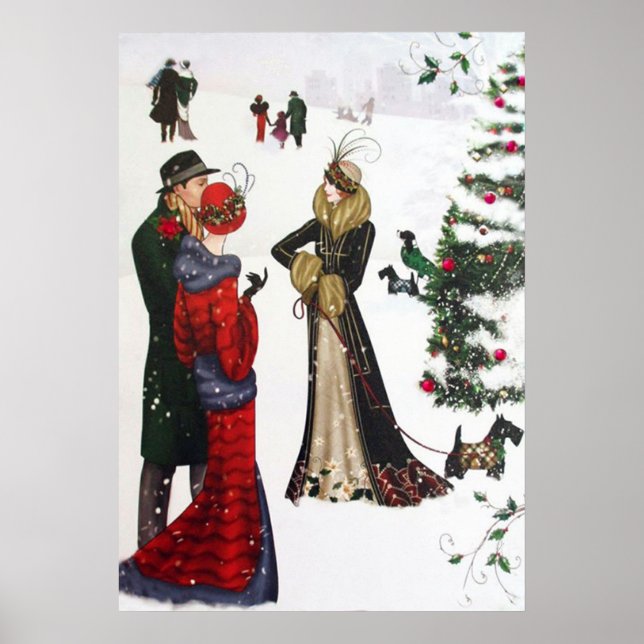 Retro vintage art deco people Christmas poster (Front)