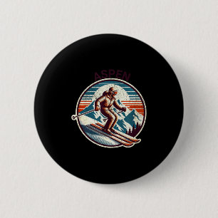 Retro vintage aspen colorado ski resort winter 6 cm round badge