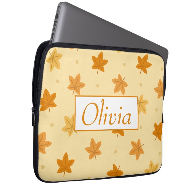 Retro vintage autumn leaves pattern laptop sleeve (Front Right)