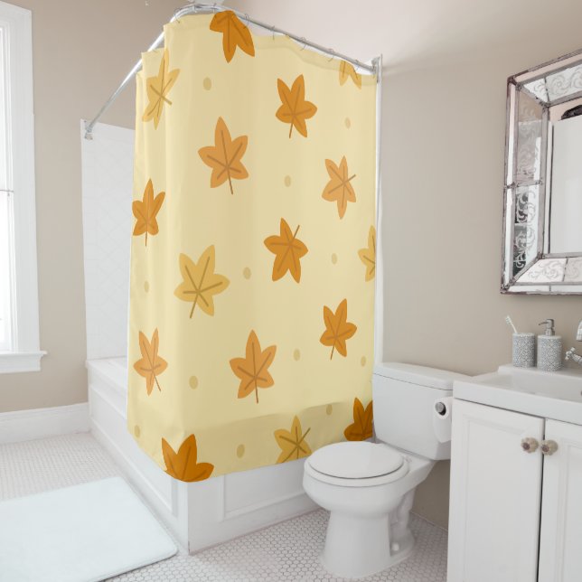 Retro vintage autumn leaves pattern shower curtain (In Situ)